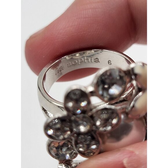 Lia Sophia "Catch The Bouquet" Crystal Rhinestone Faux Pearl Fashion Ring Size 6 - Picture 7 of 11